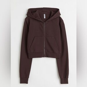 Women's Brown Cropped Hoodie Zip Jacket